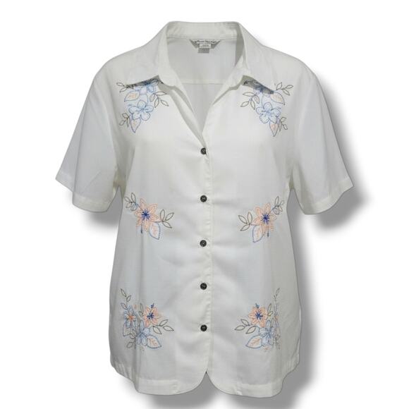 Sarah Bentley Ivory Floral Embroidered Button-Down Blouse NWT – Size XL - Picture 8 of 8